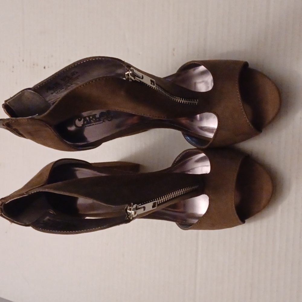 4/$80 Brown Suede Heeled Sandals - Size 7.5